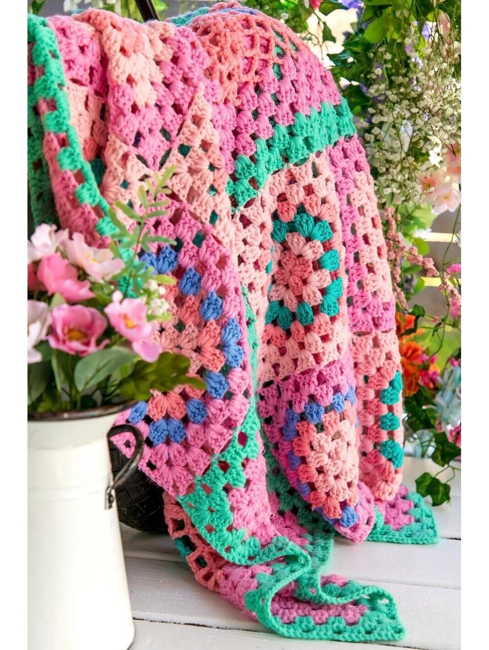 NWT Wildflowers Clothing Keepsake Crochet Pink Blanket 50”x53” Baby Girl Floral